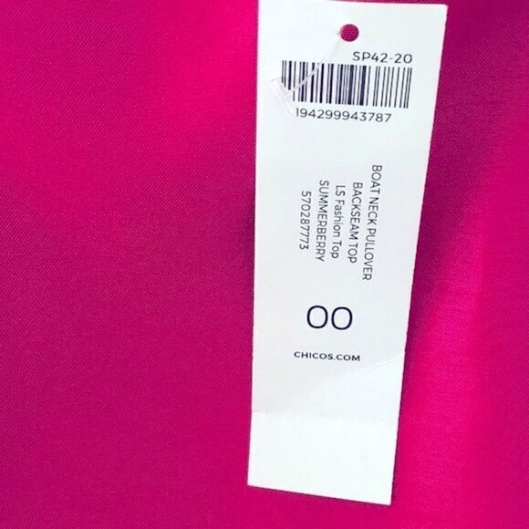 Chico’s Vibrant Pink Classic Boat Neck Pullover Top in Summerberry NEW - Picture 14 of 16